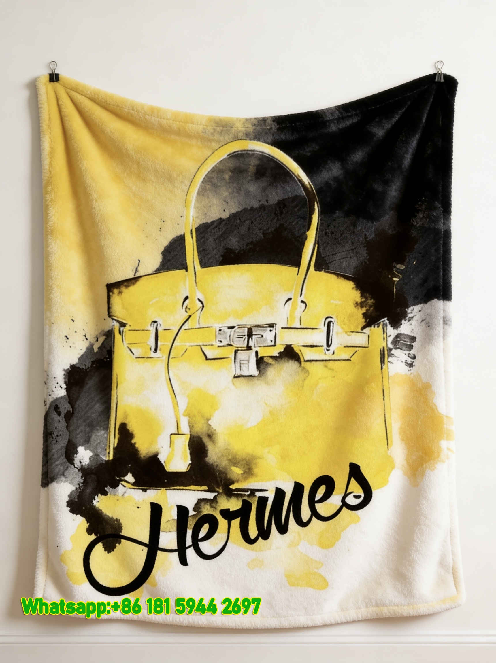 Hermès Yellow Birkin Watercolor Flannel Throw Blanket IMG_5062